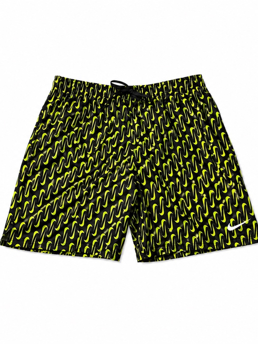Nike Men's Black & Neon Yellow Wave-Print Swim Trunks
